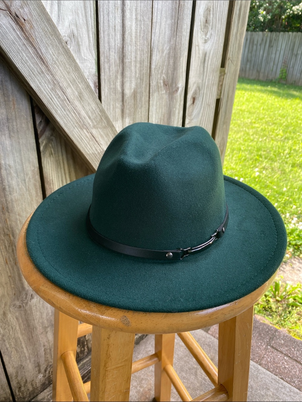 Dark Green Wide Brim Fedora with Black Leather Band